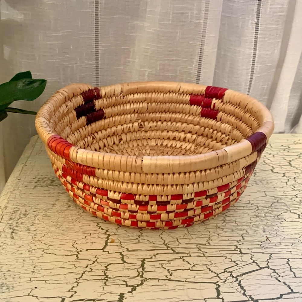 Vintage coiled grass rope basket Jungalow Tribal - Picture 5 of 7